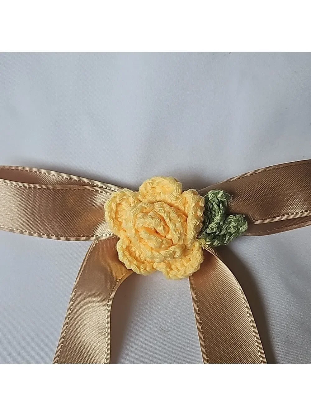 Gold Bow Hair Clip Yellow Crochet Rose Handmade